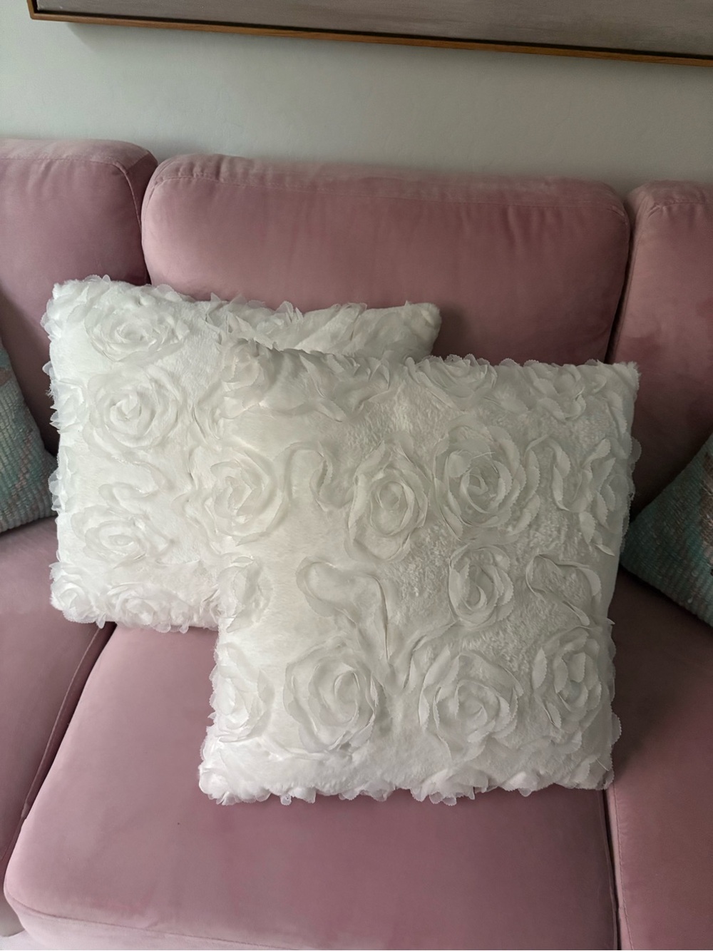 White Floral Rose Decorative Throw Pillow - Home Accents (Two pillows)